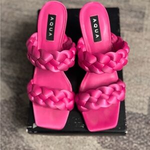 AQUA Womens Pink Braided Twist Square Toe Stiletto Slip On Heeled Sandal 9.5 M